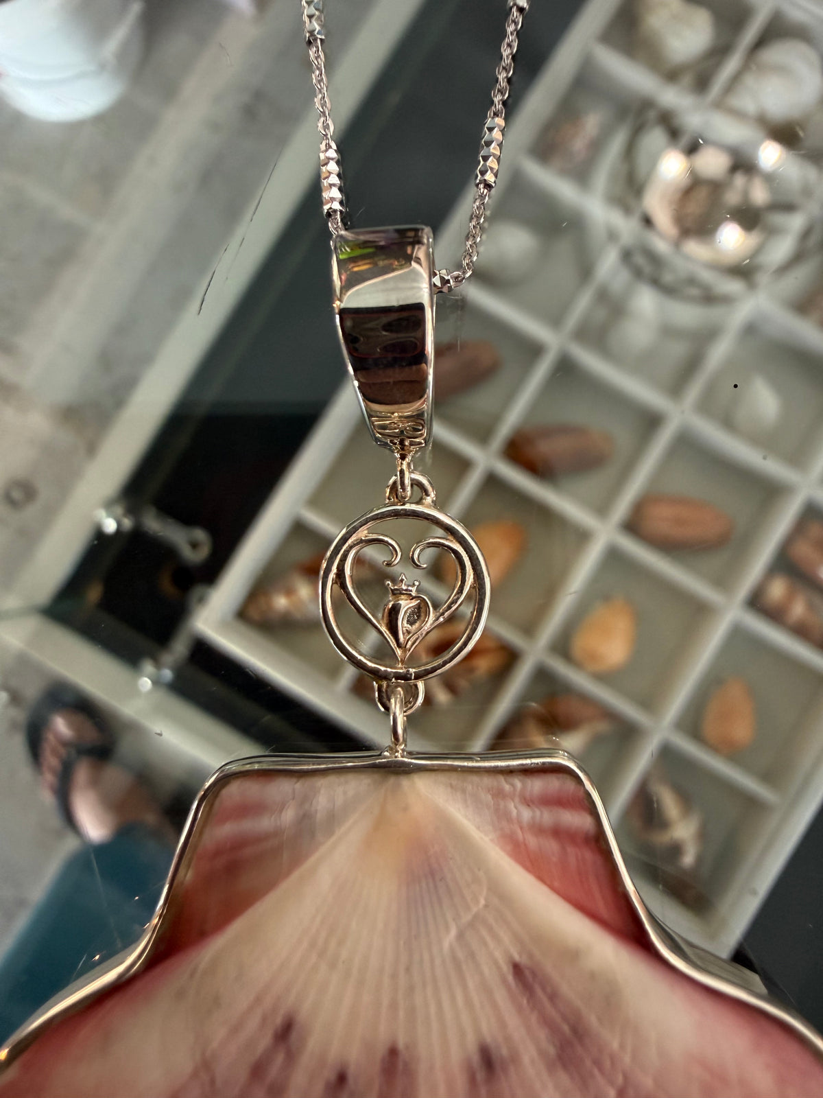 Flat Scallop necklace wrapped in 925 Sterling Silver 48.33 mm