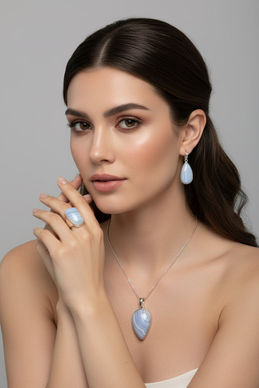 Blue lace Agate set in 925 Sterling Silver